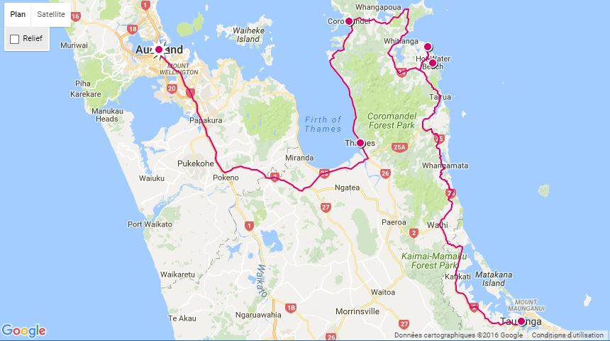 Itinéraire voyag dans le Coromandel en Nouvelle-Zélande