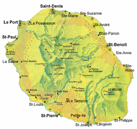 Carte de l'île de la Réunion