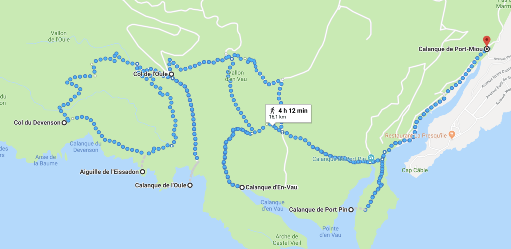 Itinéraire de randonnée de Port Miou au Col de Devenson dans les calanques de marseille