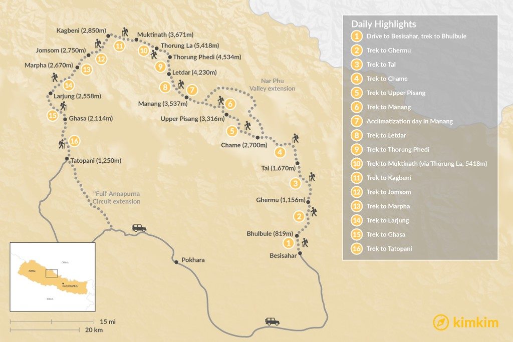 Carte du tour des Annapurnas