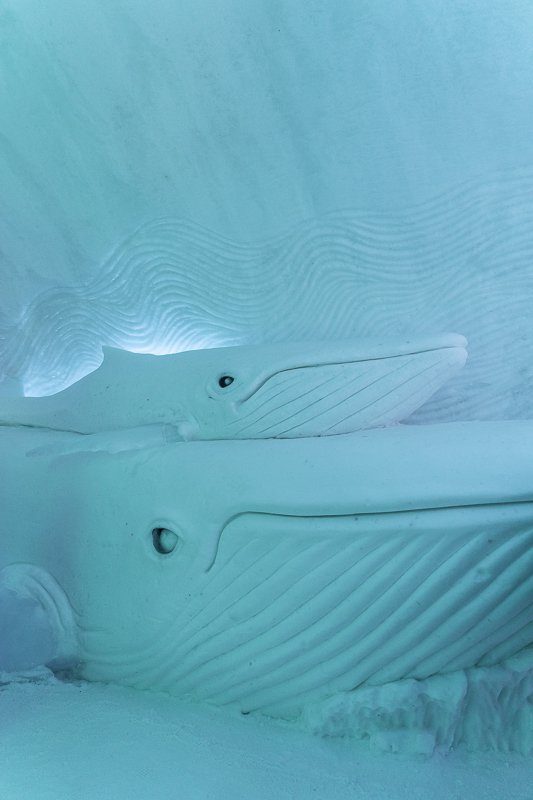 Sculptures de glace de l’Hôtel de glace de Québec en hiver